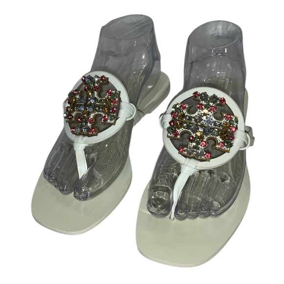 Fall fashion just got shinier ✨💋 the new Miller Knotted  Tory Burch Miller Cream Leather Multi-Color Jeweled Embellished Sandals Size 7